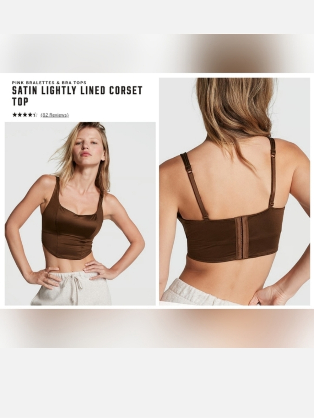 Victoria's secret pink satin lightly-lined corset bra top MEDIUM BROWN